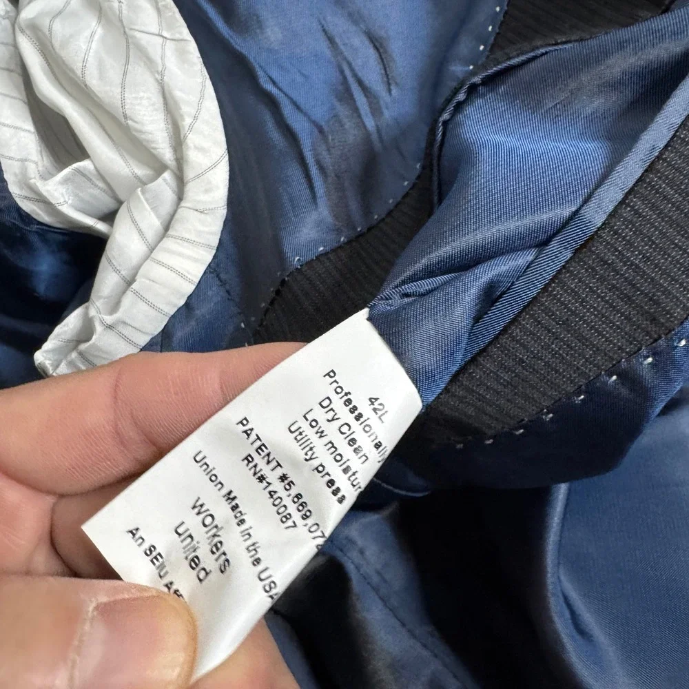 Hart Schaffner Marx Mens 42L 34W Charcoal Pinstripe‎ USA Made